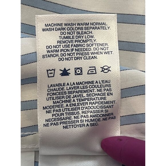 Lands End Women No Iron Supima Cotton Striped Shirt 20W Long Sleeve Blue  White - Picture 13 of 16